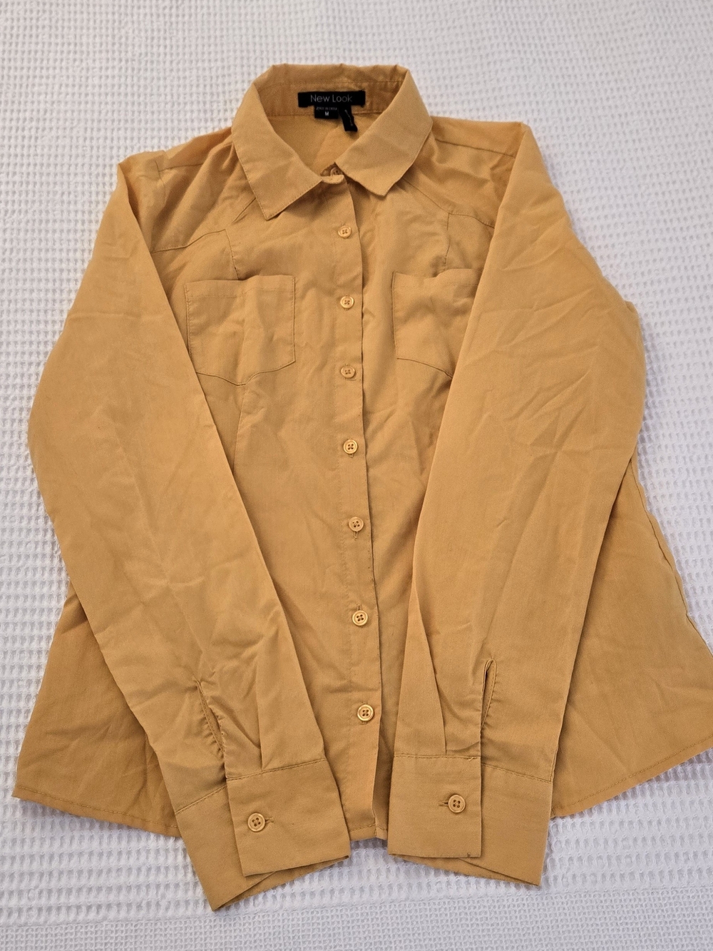 New Look Women's Mustard Long-Sleeve Button-Down Shirt Size Medium